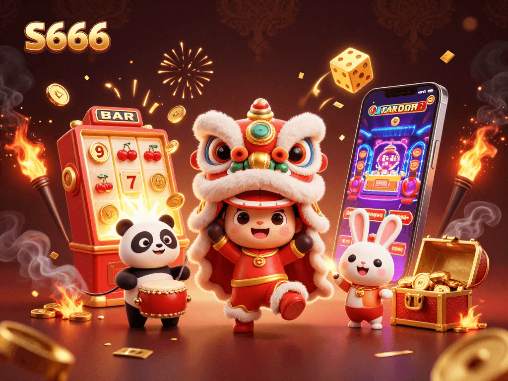 S666 engages players with lively lion dance, explosive jackpots, and thrilling casino elements in a vibrant celebration.