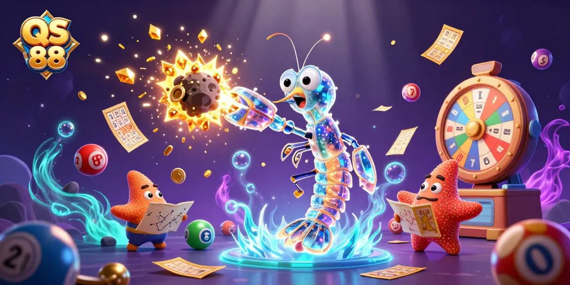 Engage with QS 88: A vibrant scene featuring a mantis shrimp and starfish amidst dynamic lottery elements.