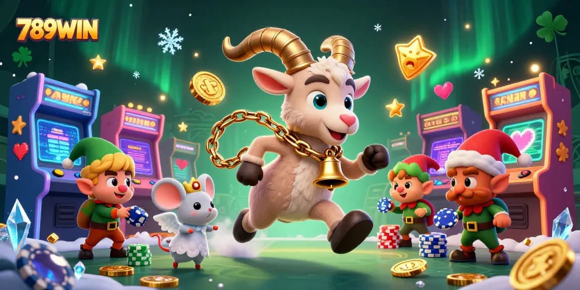 Experience thrilling gameplay at 789WIN with festive casino characters in this vibrant 3D illustration.
