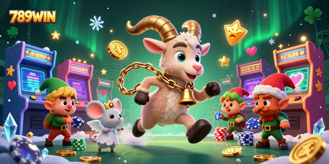 Experience thrilling gameplay at 789WIN with festive casino characters in this vibrant 3D illustration.