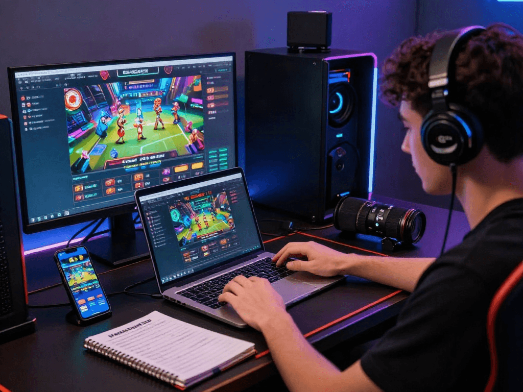 Engaging with kebuntoto betting platform in a vibrant gaming room.