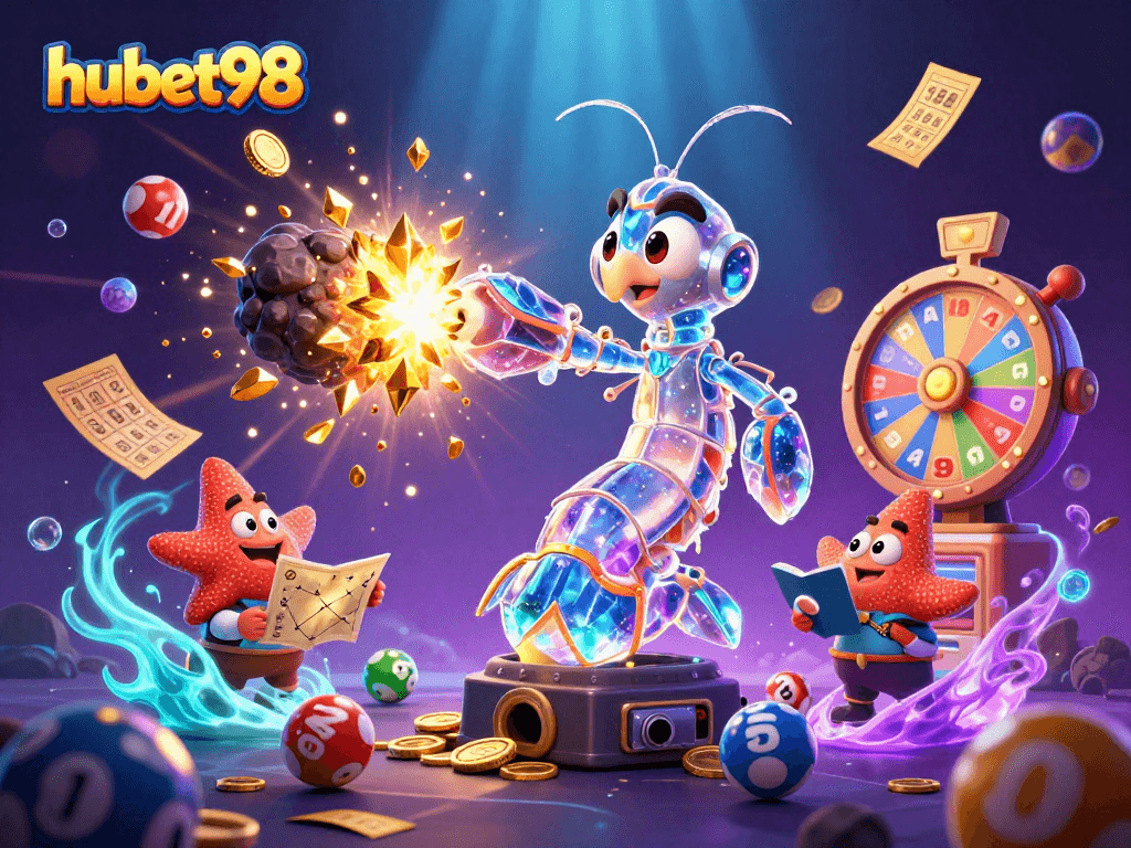 Experience thrilling gameplay with hubet98 as the mantis shrimp bursts through an asteroid, revealing treasures.