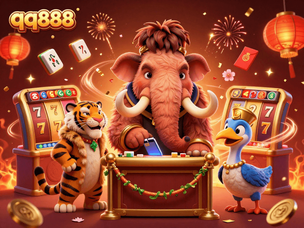Experience exhilarating gameplay at qq888 with a vibrant casino illustration showcasing characters and elements of luck and chance.