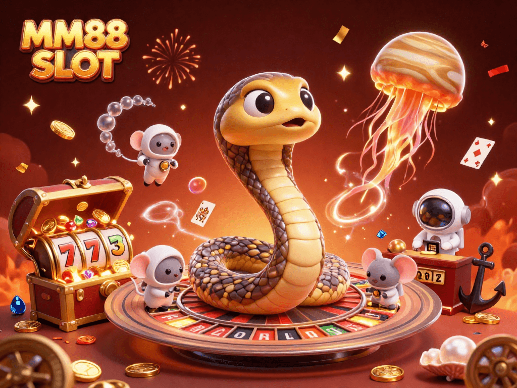 Experience the thrilling MM88 SLOT as astronaut mice bet on the cosmic roulette with Saturn's rings.
