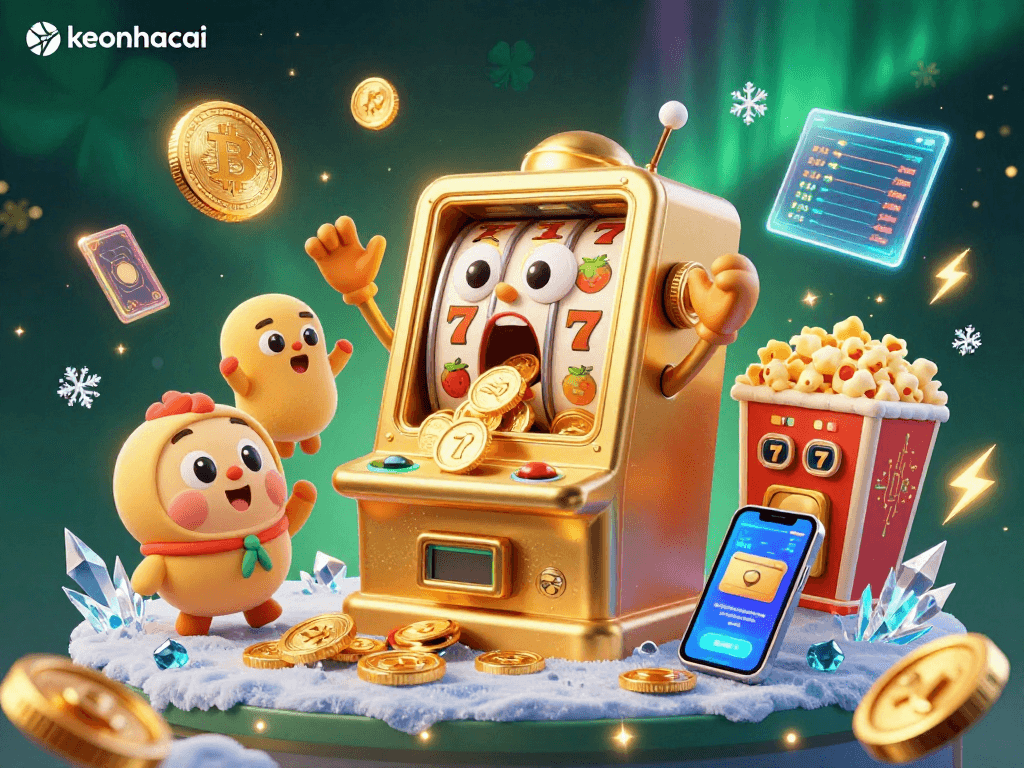 Watch the keonhacai slot machine hit a jackpot, spilling coins and joy alongside cheering companions.