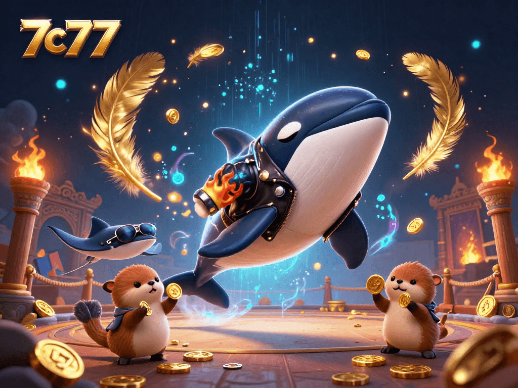 7c777 showcases 3D characters and vibrant casino elements, blending fun with gambling excitement.