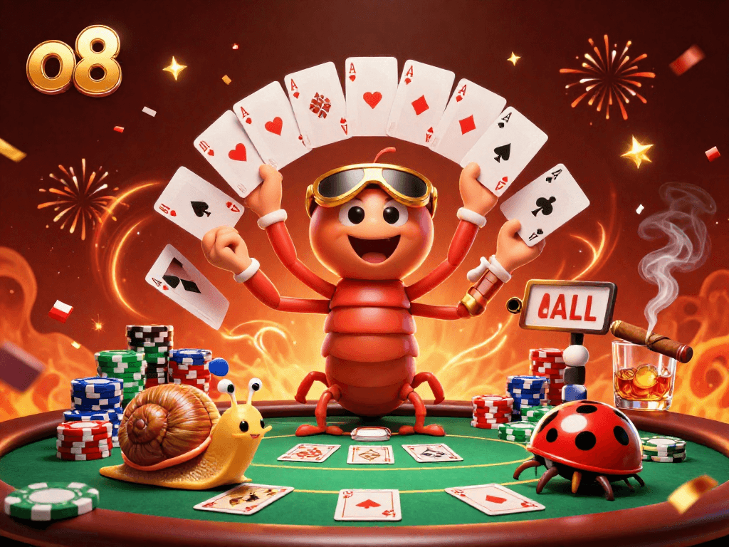 Experience thrilling gameplay at o8 with a lively millipede dealer and engaging poker action.