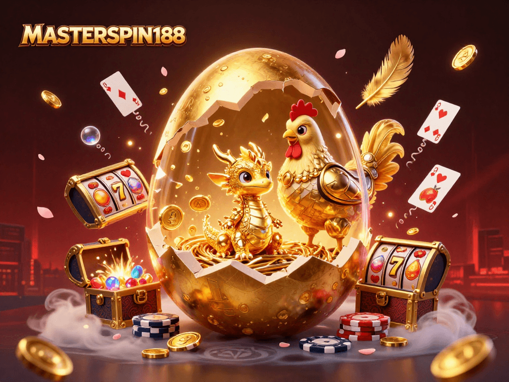 Engage with exciting gameplay at MASTERSPIN188 with this vibrant 3D casino scene featuring golden dragon treasures.