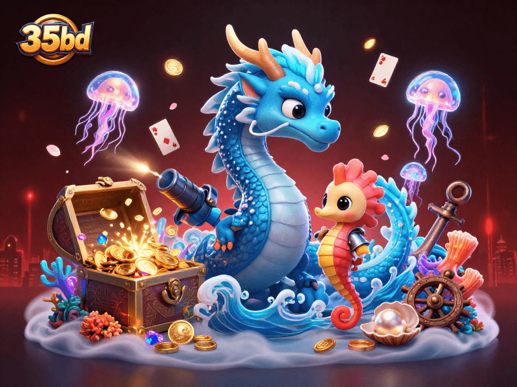Engage with thrilling gameplay at 35bd as a majestic azure dragon and coral knight dive into underwater riches.
