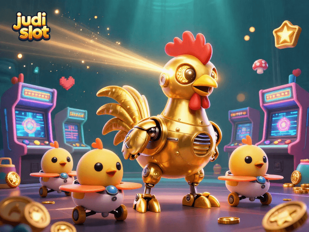 Judi slot dengan robot ayam emas 3D menyerang jackpot dengan permainan yang berkilauan