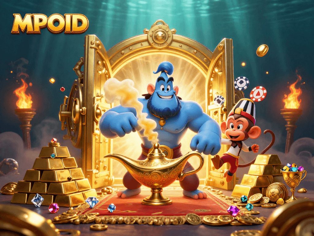 Engage in MPOID gaming while overwhelmed by a magical genie, treasures, and poker chips.