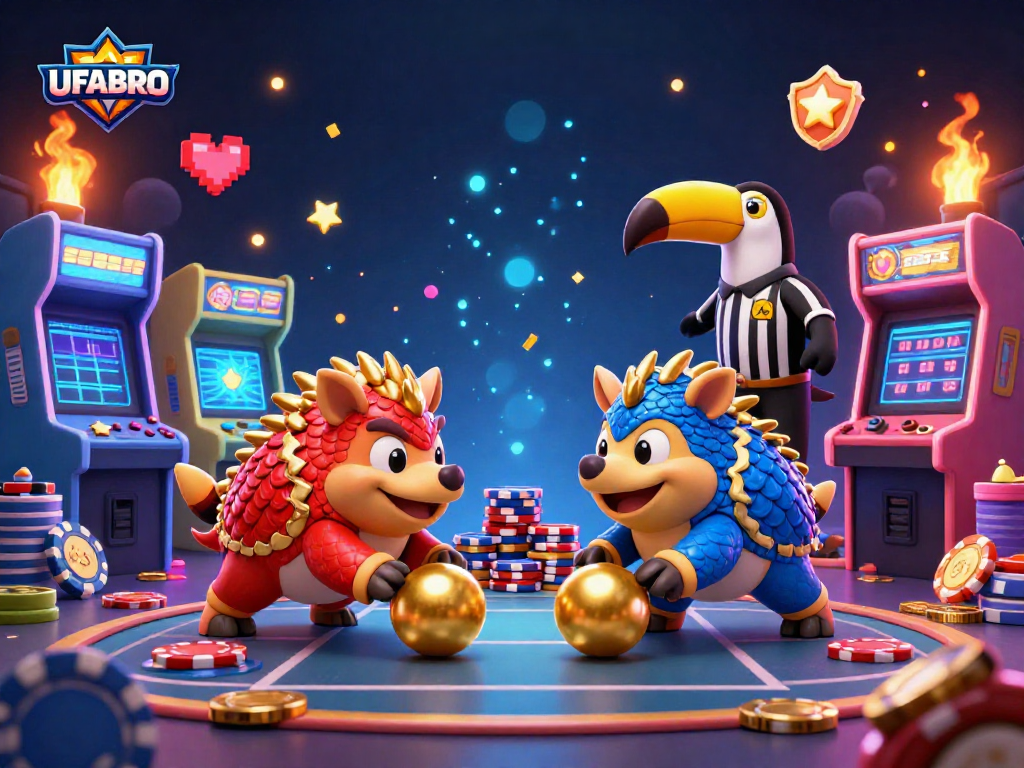 UFABRO brings the thrill of casino gaming with vibrant pangolins bowling chips in a lively, energetic scene.