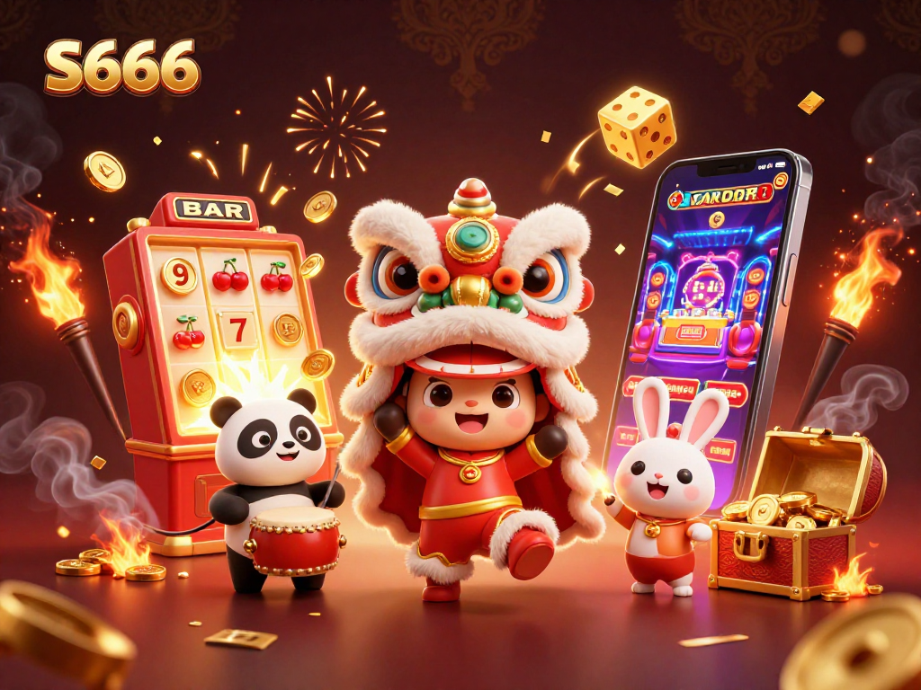 S666 engages players with lively lion dance, explosive jackpots, and thrilling casino elements in a vibrant celebration.