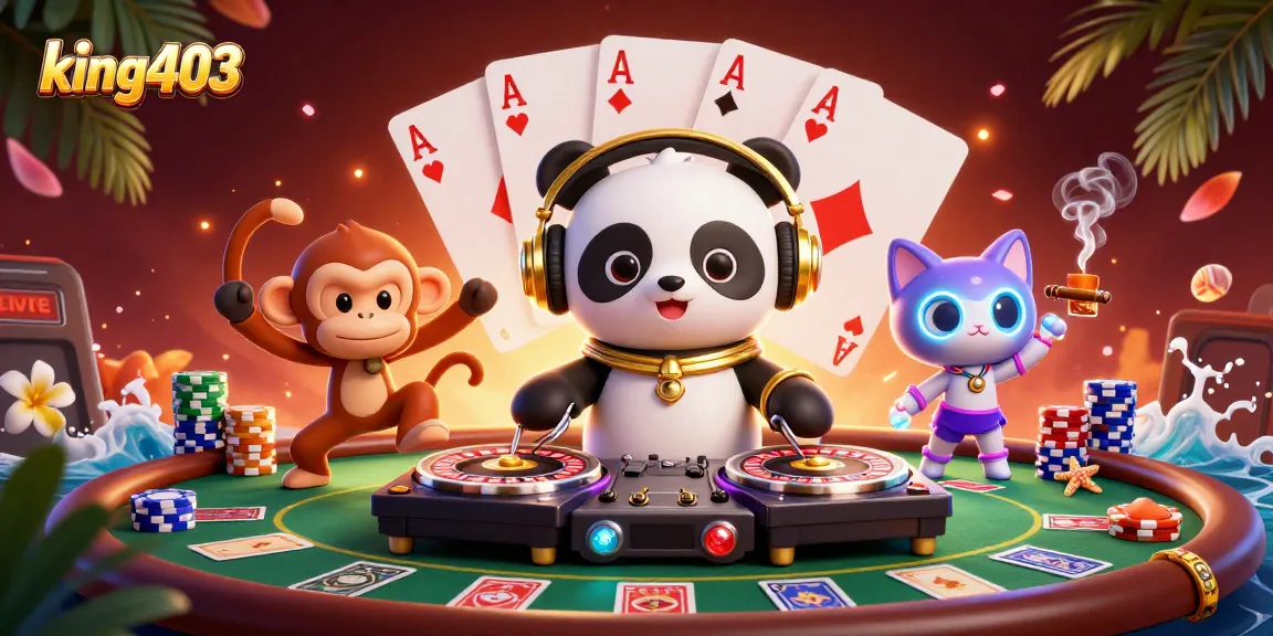 Experience exhilarating gameplay with king403 at a vibrant casino scene featuring animated characters.
