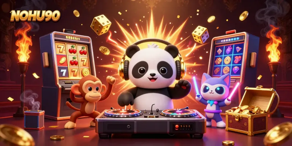 Experience exciting action with NOHU90 casino characters at a vibrant gaming scene.