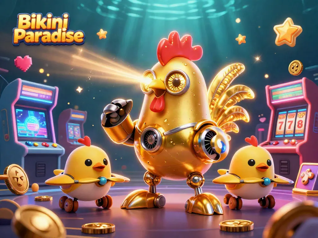 ผู้เล่นใน Bikini Paradise สนุกสนานกับเกมคาสิโนและสล็อตแมชชีนบนเกาะที่เต็มไปด้วยแสงไฟ