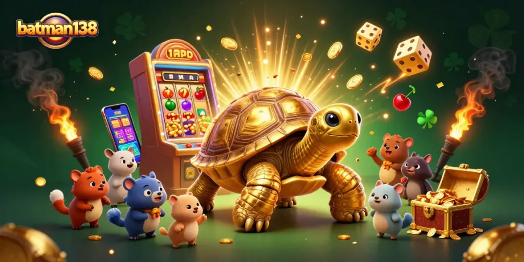 Engage with batman138’s thrilling gaming experience, featuring a colossal golden tortoise and jackpot elements.