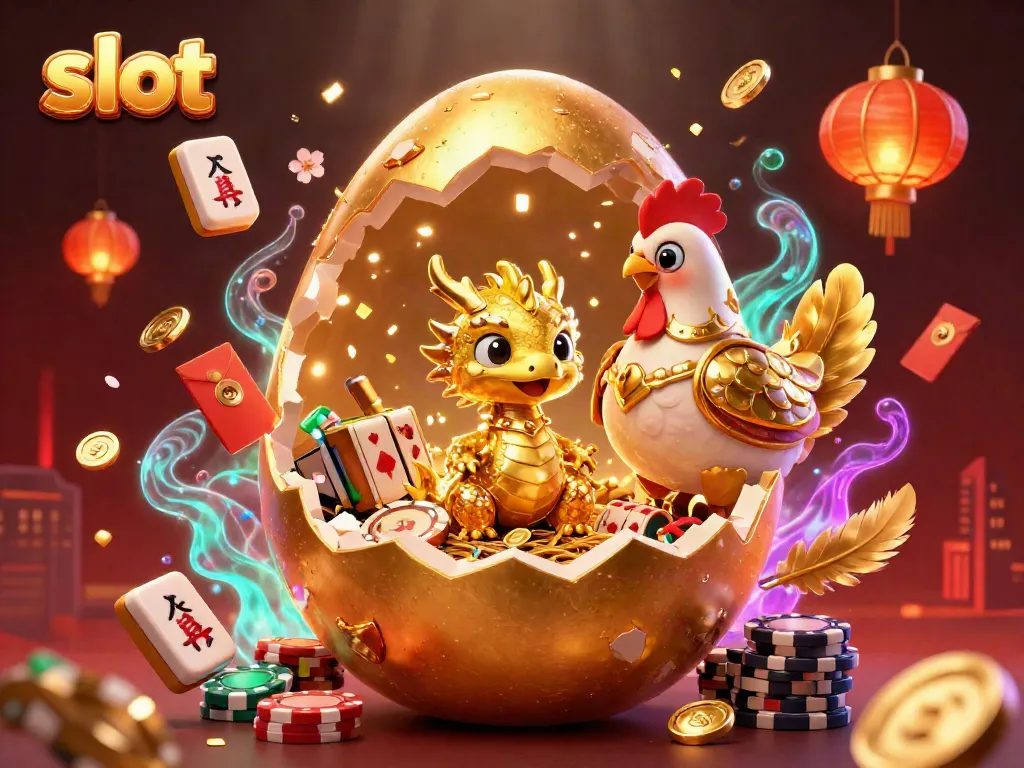 Engaging slot-themed illustration showcasing a golden dragon and poker chips amidst vibrant casino elements.