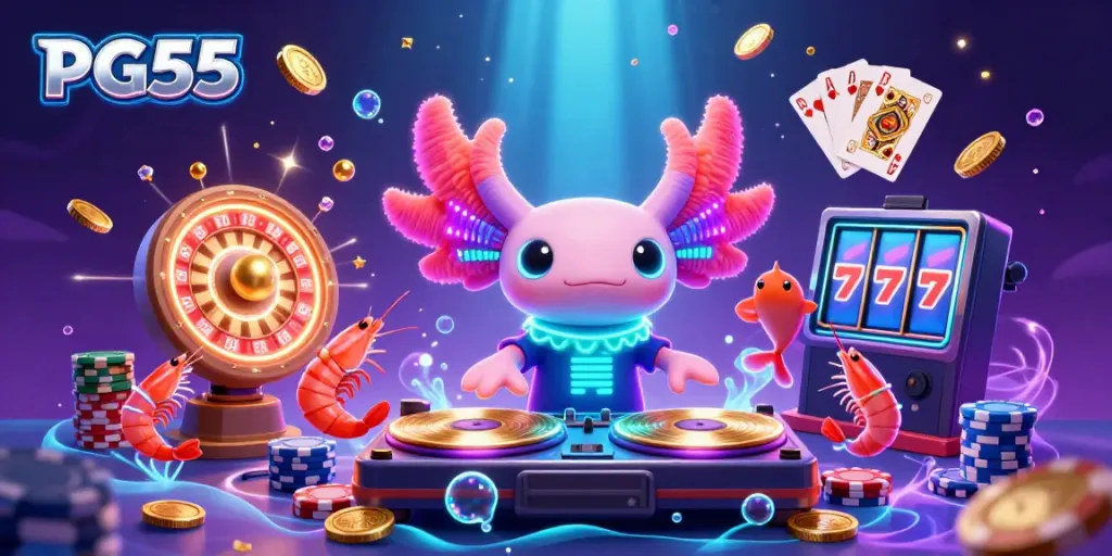 Experience PG55 with vibrant casino characters and elements in an engaging underwater scene.