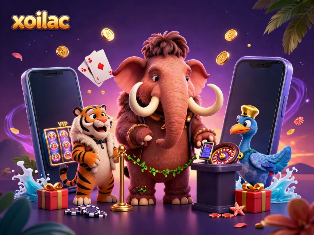 Experience winning at xoilac with a vibrant casino scene featuring engaging animal characters and exciting gaming elements.