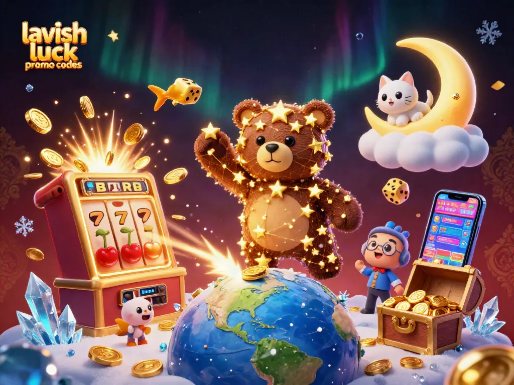 Claim lavish luck promo codes using Gold Coins and Sweeps Coins in this vibrant casino illustration.