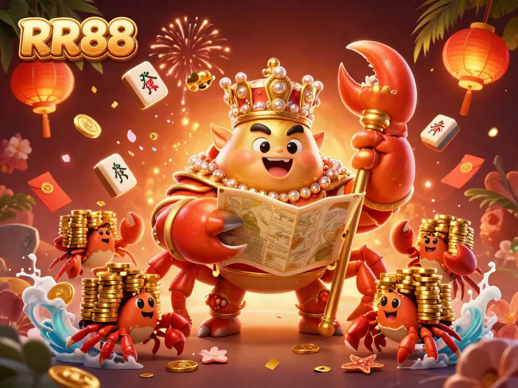 Celebrate with RR88’s golden crab emperor and treasures during dynamic gameplay!