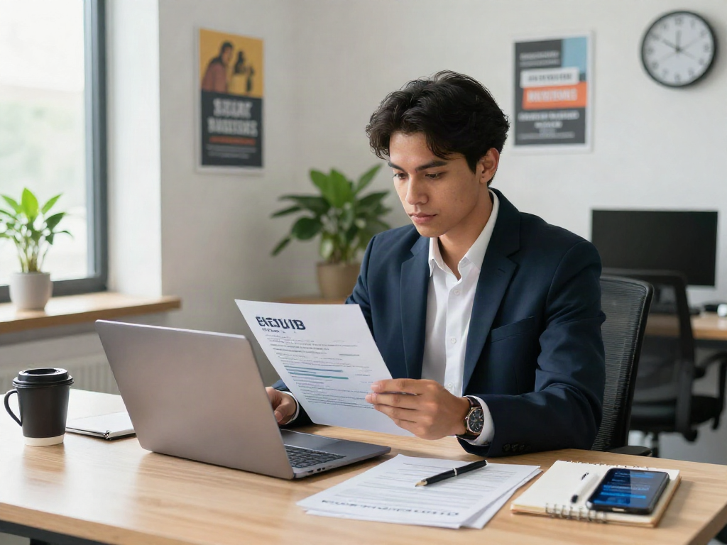 หางาน professional job-seeking environment with diverse individual reviewing resume