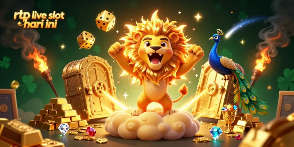 Experience thrilling moments of rtp live slot hari ini with an enchanting scene of a sun lion surrounded by wealth and luck.