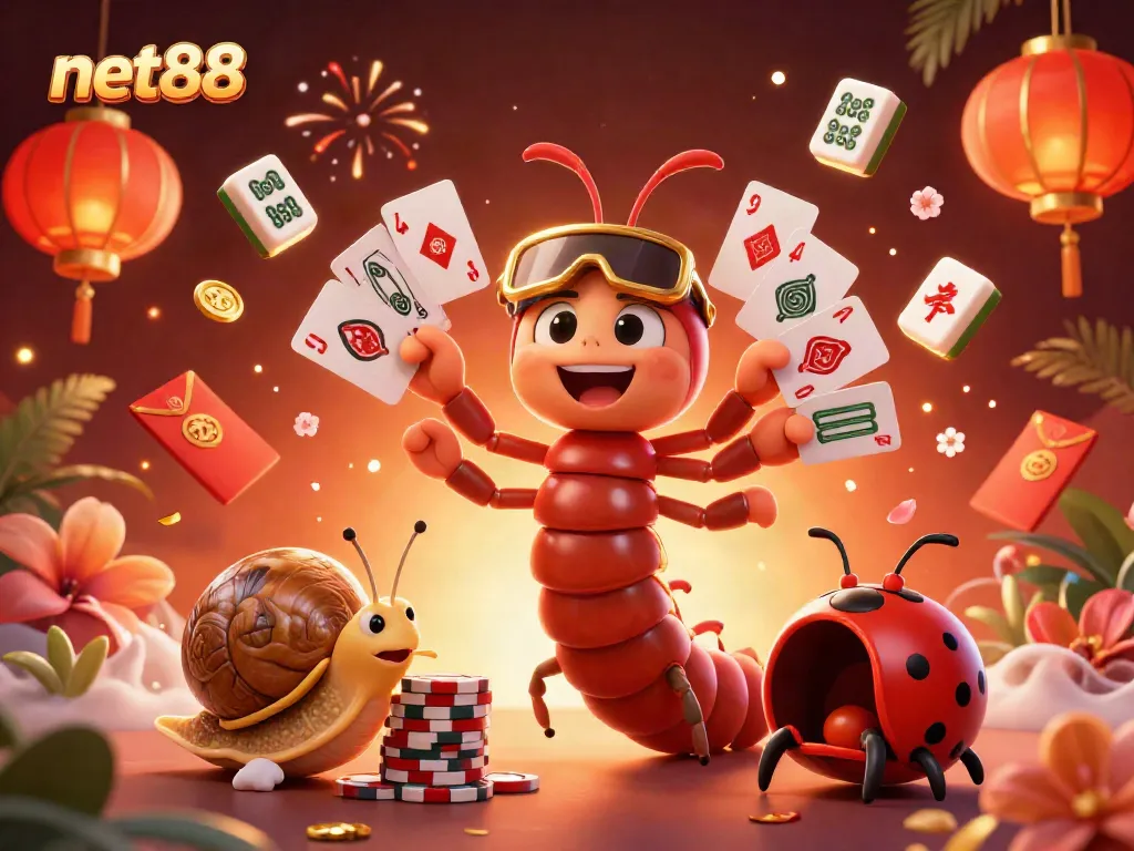Experience thrilling gameplay at net88 with a lively 3D illustration of a whimsical cartoon casino scene.