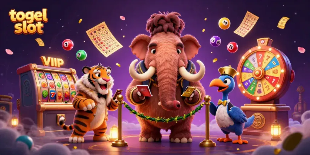 Momen seru saat perjudian togel slot dengan karakter lucu pengantar di kasino.