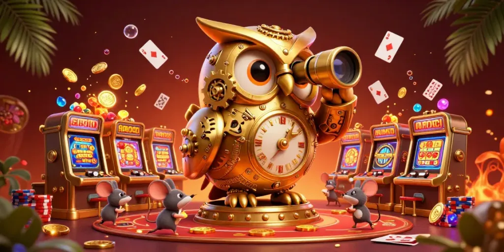 Gambarkan pengalaman bermain di dewataslot888 dengan karakter unik dan elemen menarik dalam 3D.