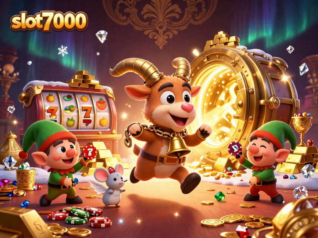 Slot7000: Menangkan jackpot dalam ilustrasi kasino 3D yang penuh warna dan detail.