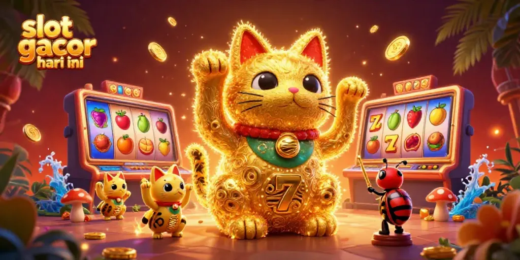 Spin the reels of lucky slots with the vibrant "slot gacor hari ini" illustration showcasing a magical lucky cat.