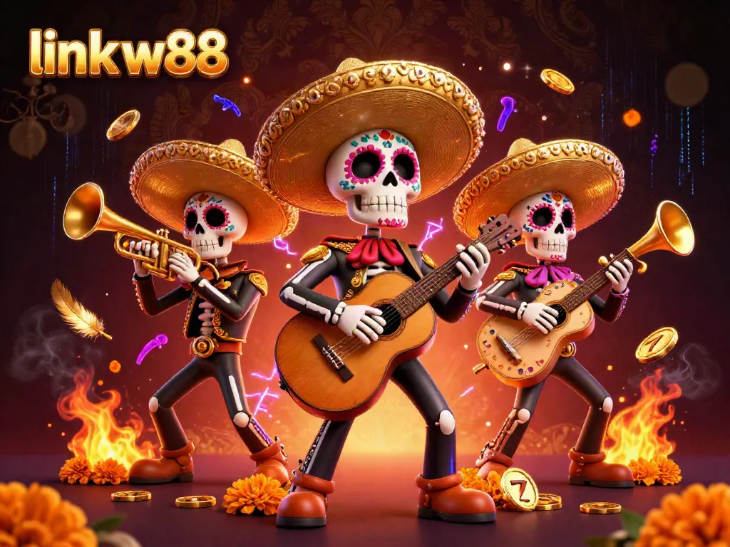 Engage with link w88 at this vibrant 3D casino scene featuring a mariachi band and dynamic gambling elements.