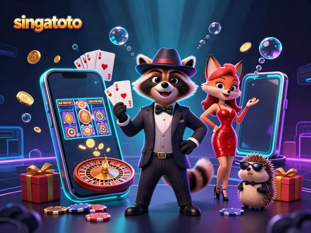 Experience the thrill of singatoto with animated characters amidst vibrant slot game action.