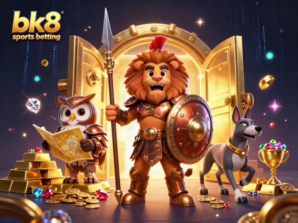 Experience thrilling bk8 sports betting action with an epic scene of cartoon characters celebrating in a dynamic casino setting.