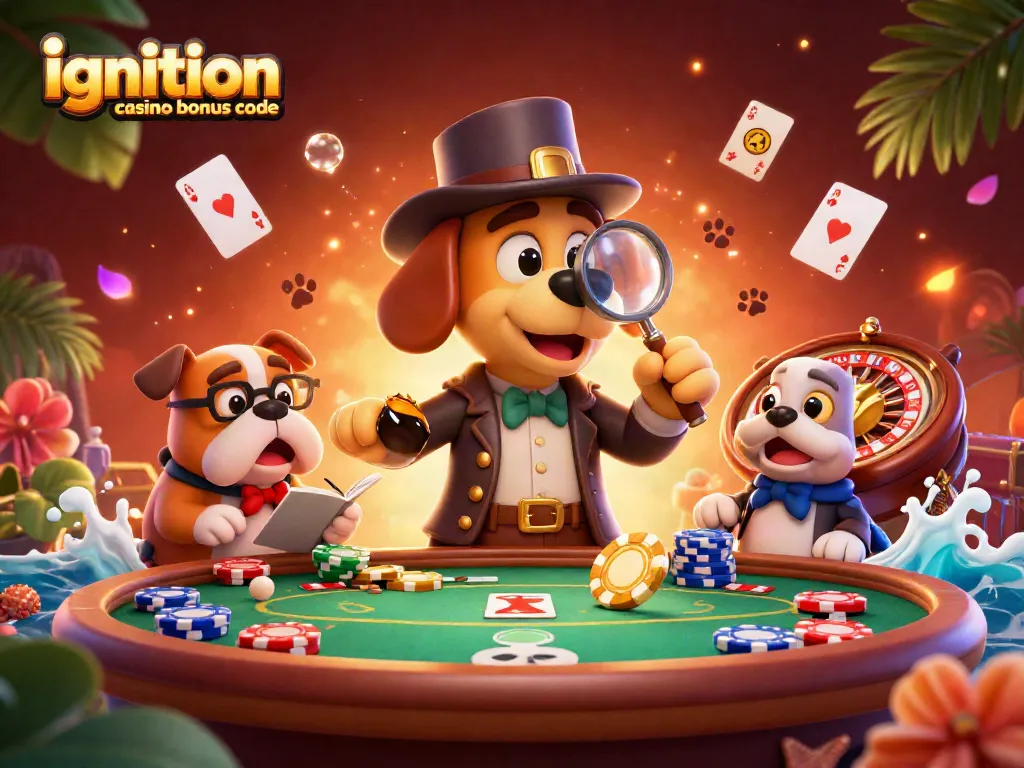 Examine the current ignition casino bonus code for poker chip clues in a vibrant casino setting.
