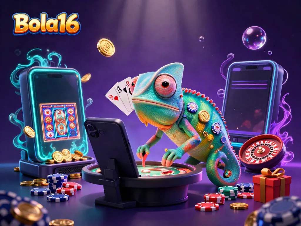 Win big with Bola16's online casino action featuring vibrant 3D illustrations.