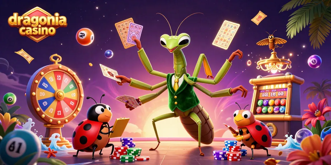 Découvrez dragonia casino dans une scène animée avec des jeux de cartes et des balles colorées.
