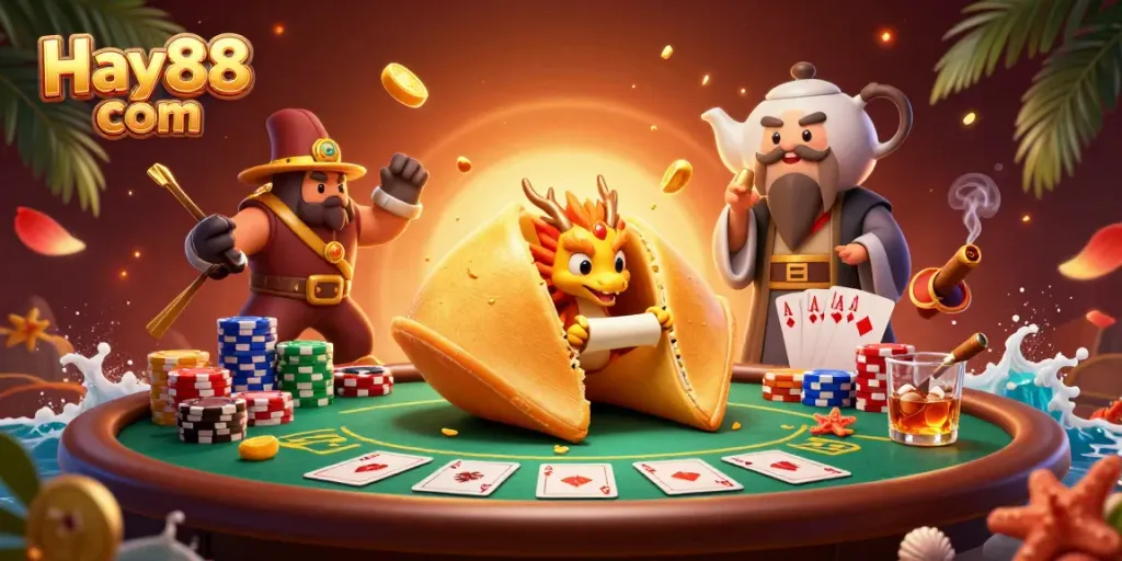 Experience thrilling gameplay at Hay88 com, featuring vibrant casino elements in a dynamic illustration.