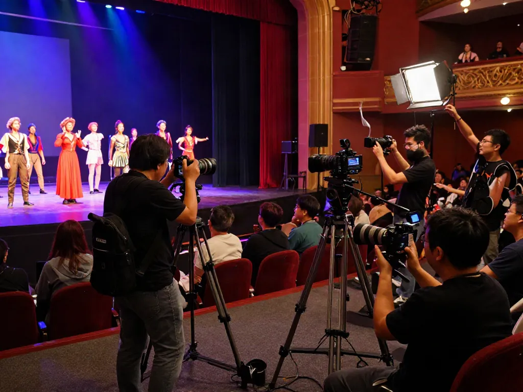 Fotografi Nusa88 di teater dengan penonton terlibat dan pencahayaan warna-warni