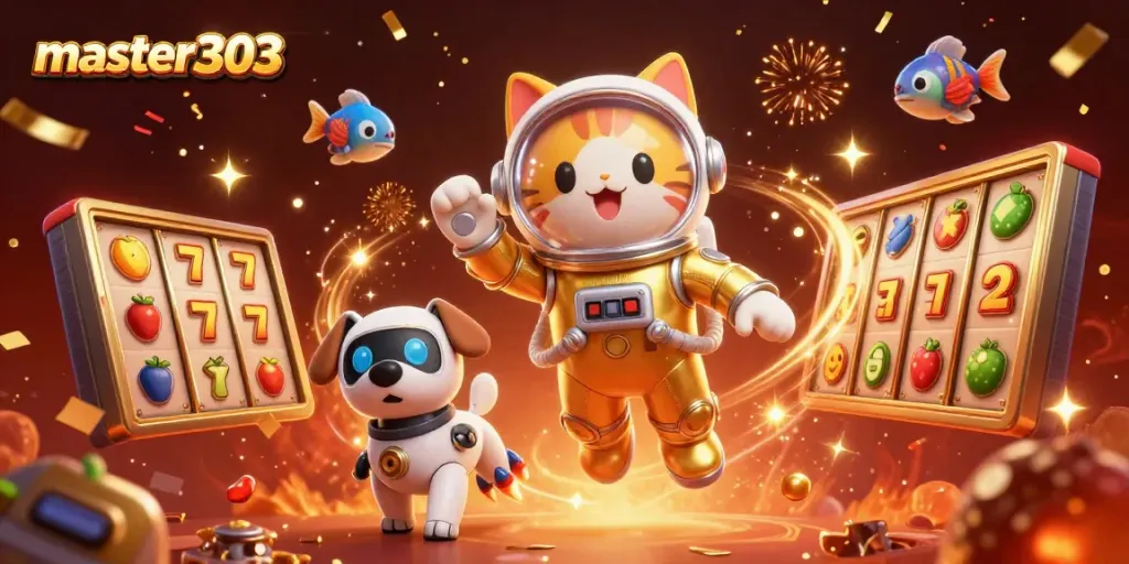 Menangkan jackpot dengan master303 dalam gambar tiga dimensi penuh warna dan elemen permainan slot.