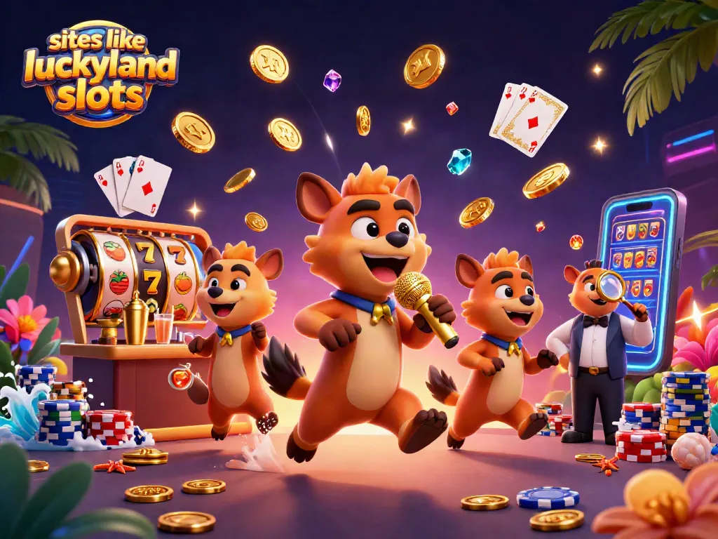 Engage in thrilling fun at sites like LuckyLand Slots with this lively 3D casino illustration showcasing humor and gameplay.