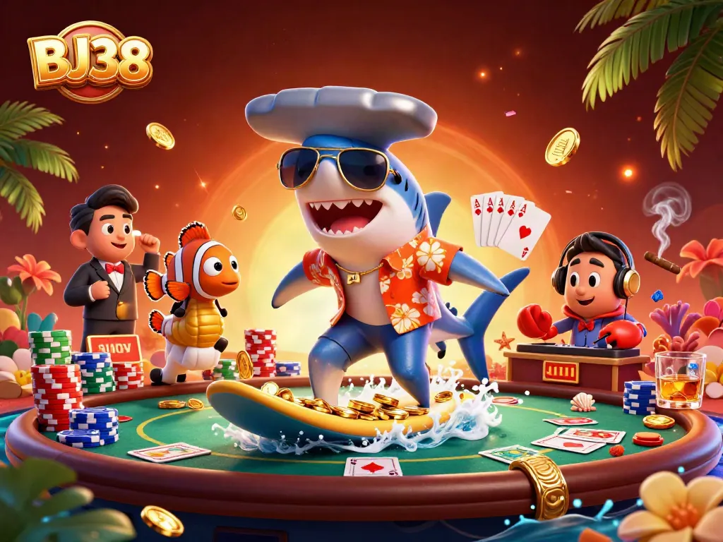 Win big with BJ38 at a vibrant casino scene showcasing poker and entertainment.