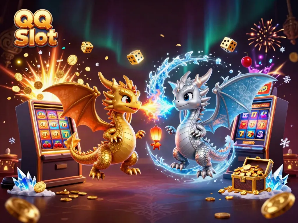 Experience the thrilling QQ Slot world with vibrant dragons and dynamic slot elements!