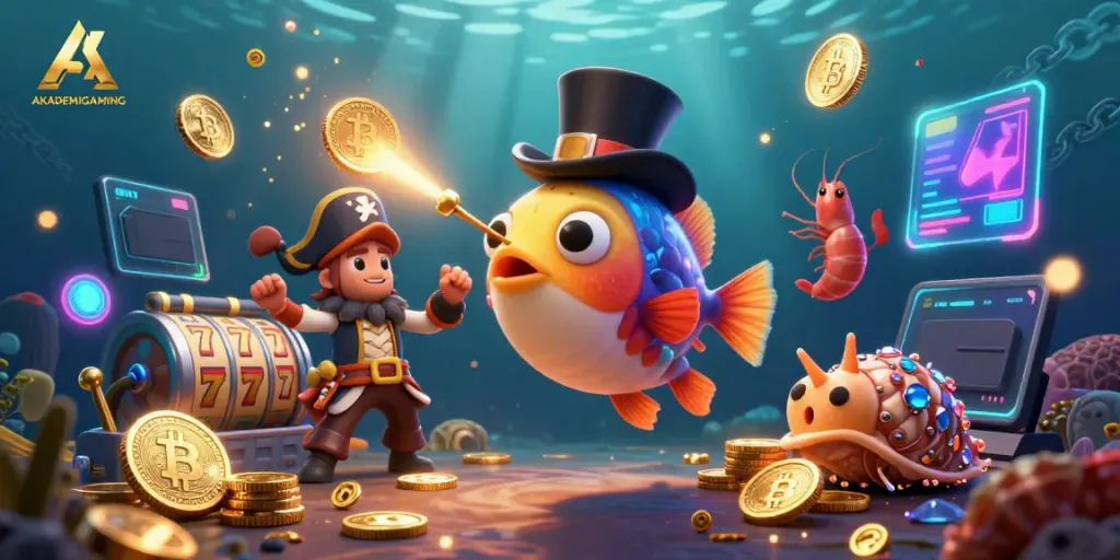 Experience thrilling wins with AKADEMIGAMING's vibrant underwater casino adventure featuring gaming legends.