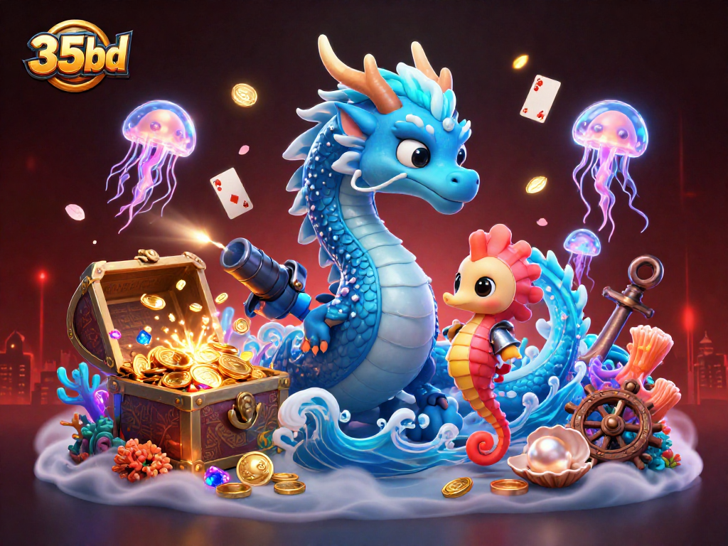 Engage with thrilling gameplay at 35bd as a majestic azure dragon and coral knight dive into underwater riches.