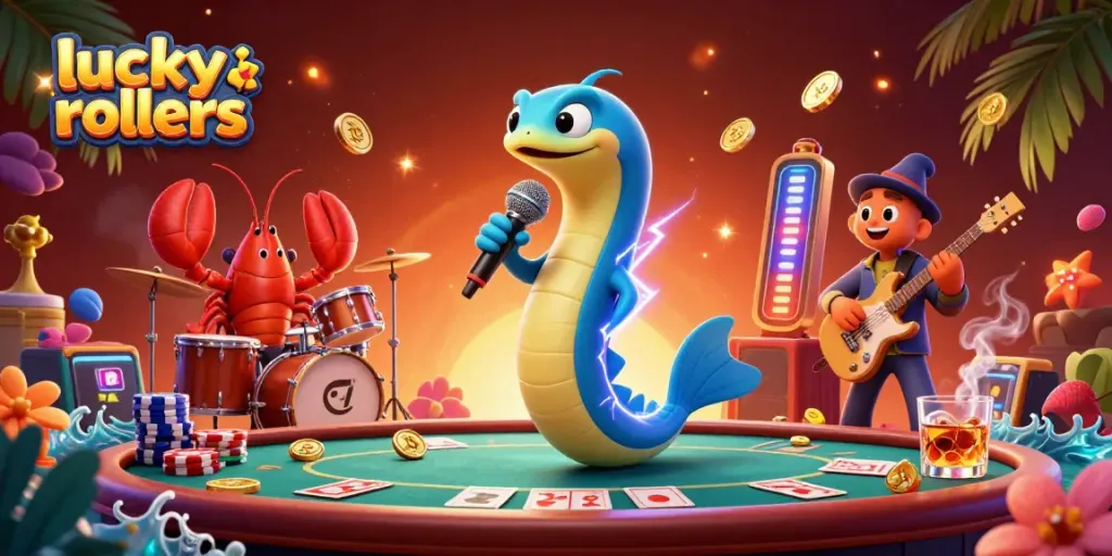 Experience thrilling gameplay at Lucky Rollers, an underwater crypto casino featuring vibrant characters and rich game elements.