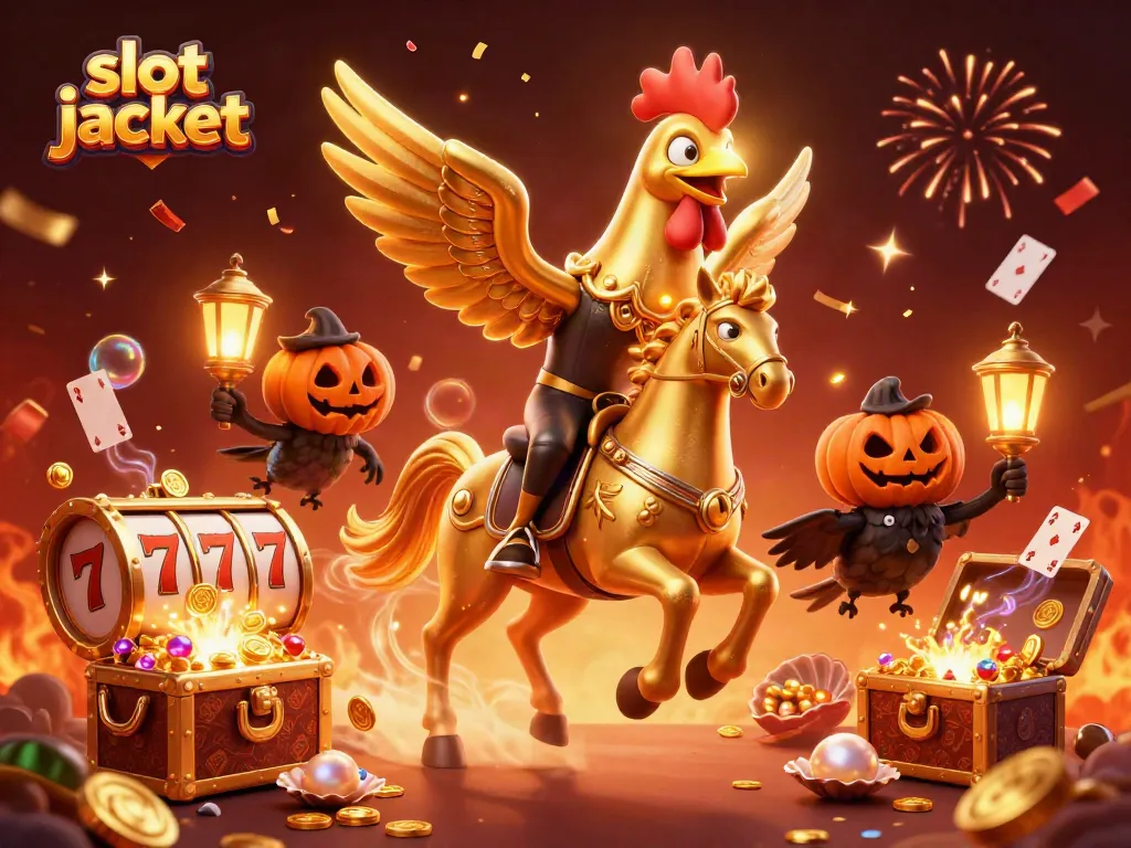 Experience the excitement of slot jackpot with golden rooster in a vibrant casino scene.