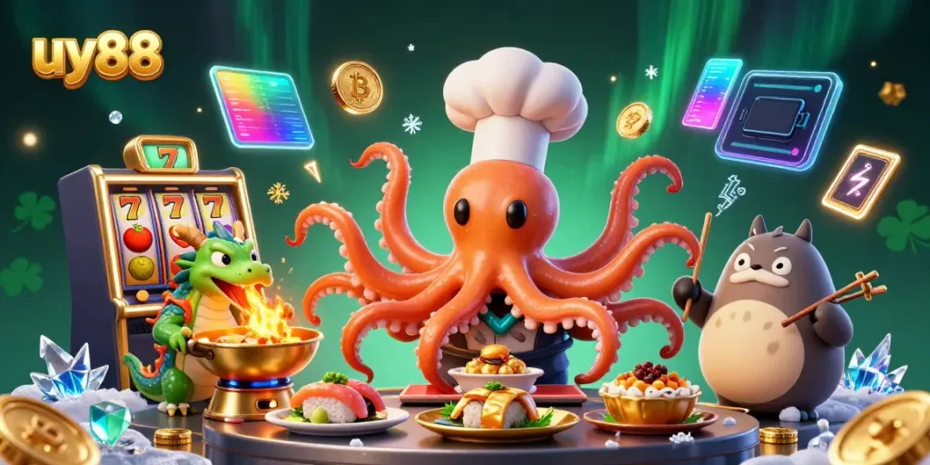 Experience casino excitement with uy88's vibrant gaming scene featuring fantasy characters and slots.